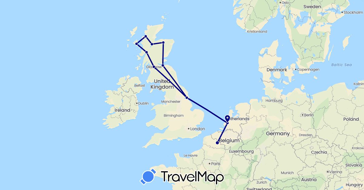 TravelMap itinerary: driving in France, United Kingdom, Netherlands (Europe)